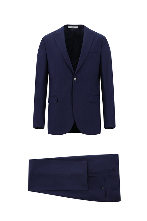 Medium Navy 4-Drop Relaxed Fit Patterned Suit