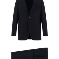 Black and Navy Blue 4-Drop Relaxed Fit Patterned Suit