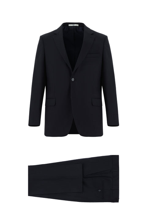 Black and Navy Blue 4-Drop Relaxed Fit Patterned Suit