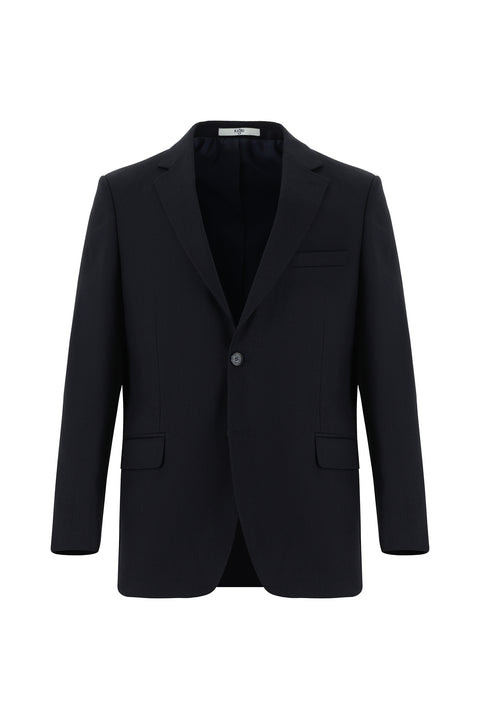 Black and Navy Blue 4-Drop Relaxed Fit Patterned Suit