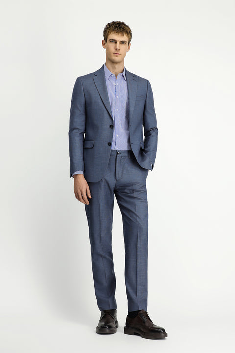 Medium Gray 4-Drop Relaxed Fit Patterned Suit with Elastic Waistband