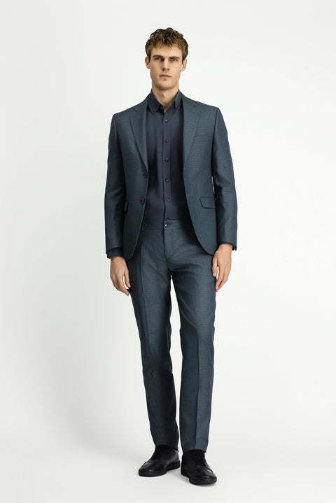 Dark Gray 4-Drop Relaxed Fit Patterned Suit with Elastic Waistband