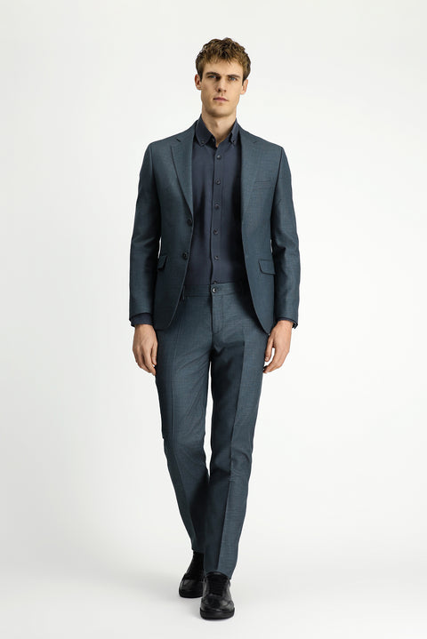 Dark Gray 4-Drop Relaxed Fit Patterned Suit with Elastic Waistband