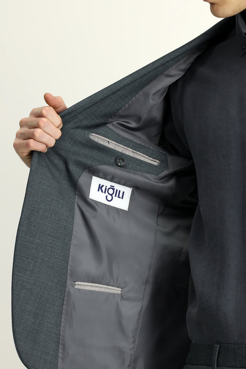 Koyu Füme 6 Drop Regular Fit Standart Kesim Desenli Beli Lastikli Takım Elbise