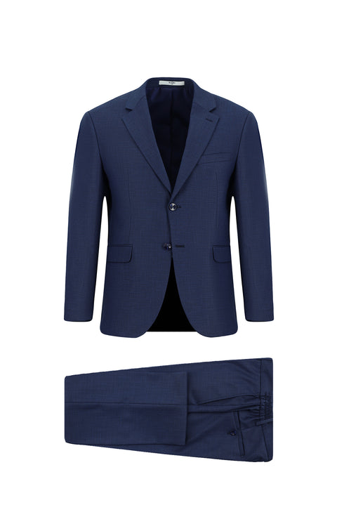 Medium Navy 4-Drop Relaxed Fit Patterned Suit with Elastic Waistband