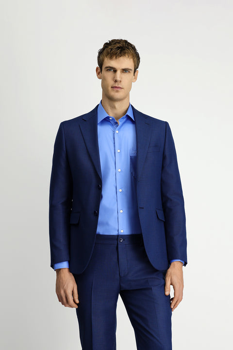 Medium Navy 4-Drop Relaxed Fit Patterned Suit with Elastic Waistband