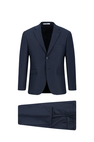  Koyu Lacivert 4 Drop Relaxed Fit Rahat Kesim Desenli Beli Lastikli Takım Elbise
