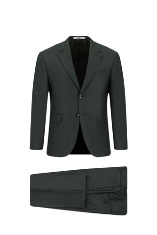  Koyu Haki 7 Drop Slim Fit Dar Kesim Desenli Beli Lastikli Takım Elbise