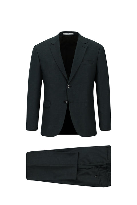 Dark Green 4-Drop Relaxed Fit Patterned Suit with Elastic Waist
