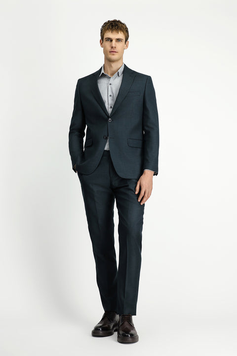 Dark Green 4-Drop Relaxed Fit Patterned Suit with Elastic Waist