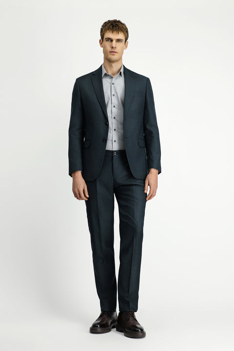 Dark Green 4-Drop Relaxed Fit Patterned Suit with Elastic Waist