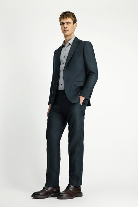 Dark Green 4-Drop Relaxed Fit Patterned Suit with Elastic Waist