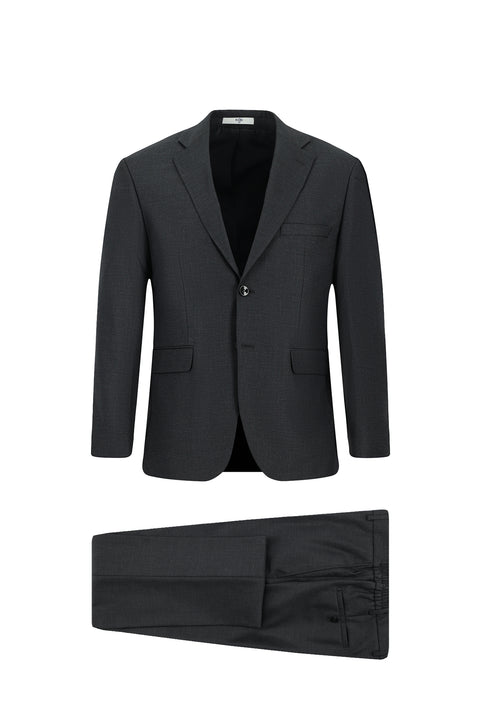 Medium Anthracite 6 Drop Regular Fit Standard Cut Patterned Elastic Waist Suit