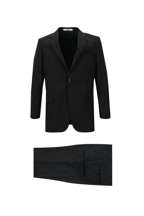 Black 4-Drop Relaxed Fit Striped Suit