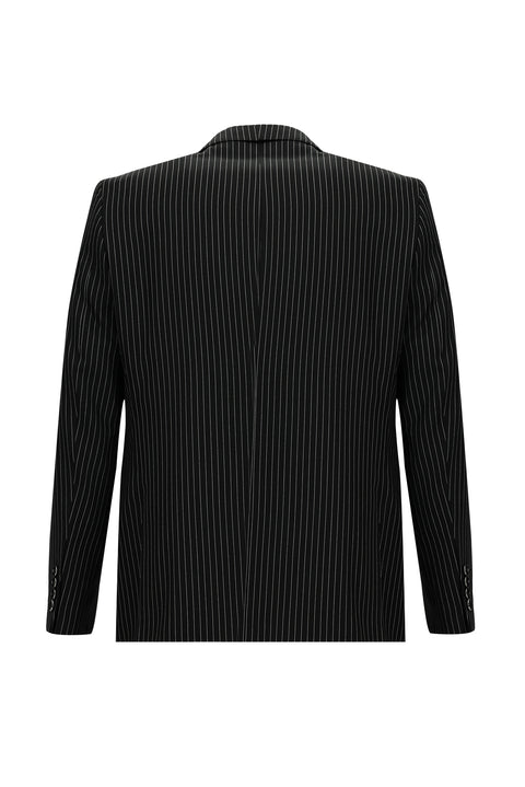 Black 4-Drop Relaxed Fit Striped Suit