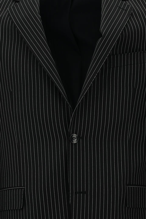 Black 4-Drop Relaxed Fit Striped Suit