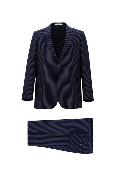 Medium Navy 4-Drop Relaxed Fit Striped Suit