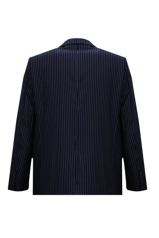  Orta Lacivert 4 Drop Relaxed Fit Rahat Kesim Çizgili Takım Elbise