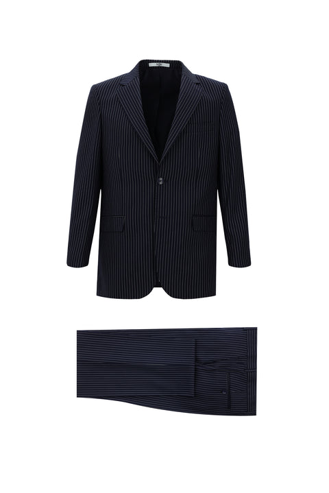 Dark Navy 4-Drop Relaxed Fit Striped Suit