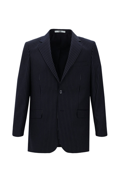 Dark Navy 4-Drop Relaxed Fit Striped Suit