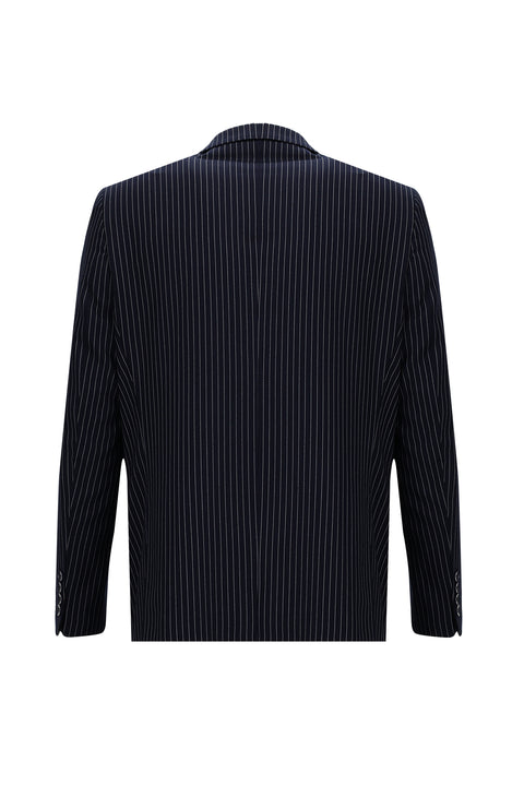 Dark Navy 4-Drop Relaxed Fit Striped Suit