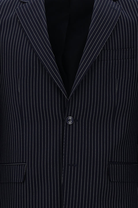 Dark Navy 4-Drop Relaxed Fit Striped Suit