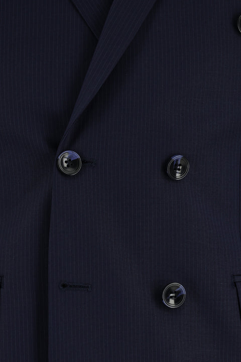 Dark Navy 7 Drop Super Slim Fit Extra Narrow Cut Striped Double-Breasted Suit