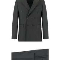 Orta Füme 7 Drop Slim Fit Dar Kesim Çizgili Kruvaze Takım Elbise