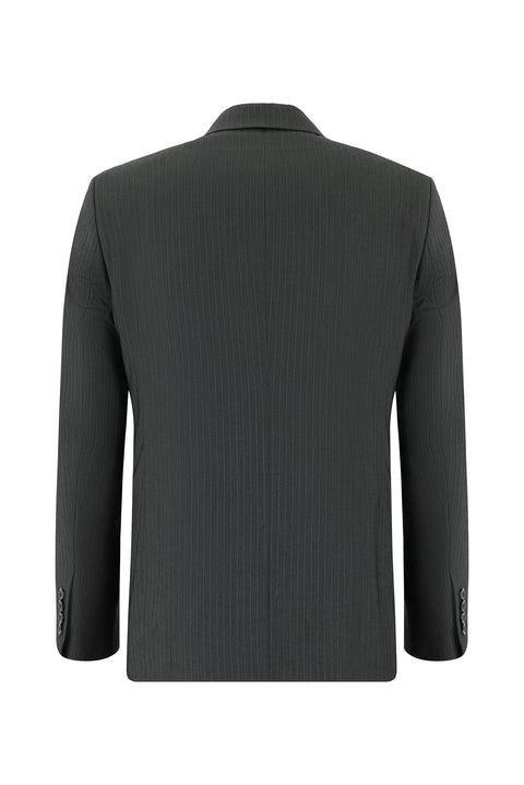 Orta Füme 7 Drop Slim Fit Dar Kesim Çizgili Kruvaze Takım Elbise