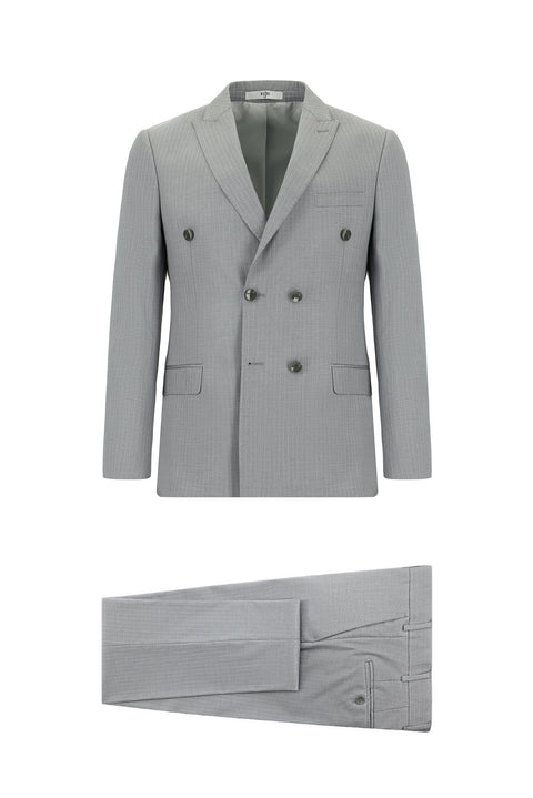 Medium Grey 7 Drop Super Slim Fit Extra Narrow Cut Striped Double-Breasted Suit