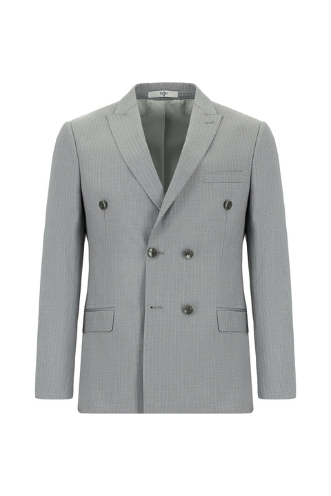 Medium Grey 7 Drop Super Slim Fit Extra Narrow Cut Striped Double-Breasted Suit