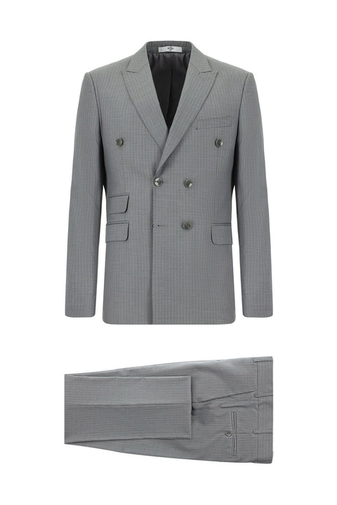 Medium Gray 6 Drop Regular Fit Standard Cut Striped Double-Breasted Suit