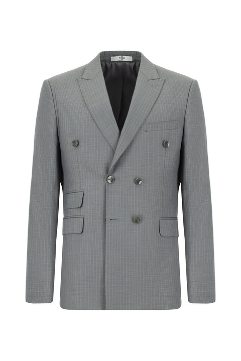 Medium Gray 7 Drop Super Slim Fit Extra Narrow Cut Striped Double-Breasted Suit