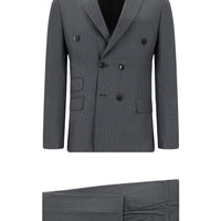Dark Gray 6-Drop Regular Fit Standard Cut Striped Double-Breasted Suit