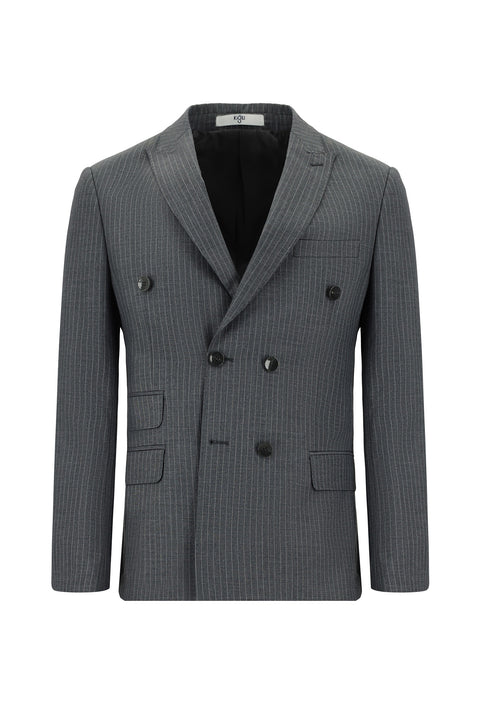 Dark Gray 7 Drop Super Slim Fit Extra Narrow Cut Striped Double-Breasted Suit