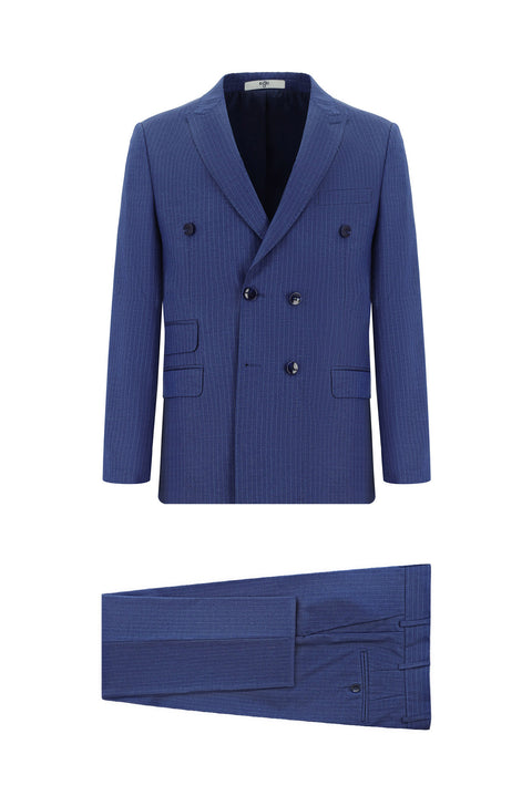 Light Navy 7 Drop Super Slim Fit Extra Narrow Cut Striped Double-Breasted Suit