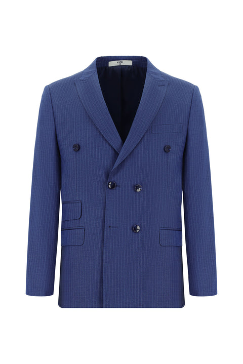 Light Navy 7 Drop Super Slim Fit Extra Narrow Cut Striped Double-Breasted Suit