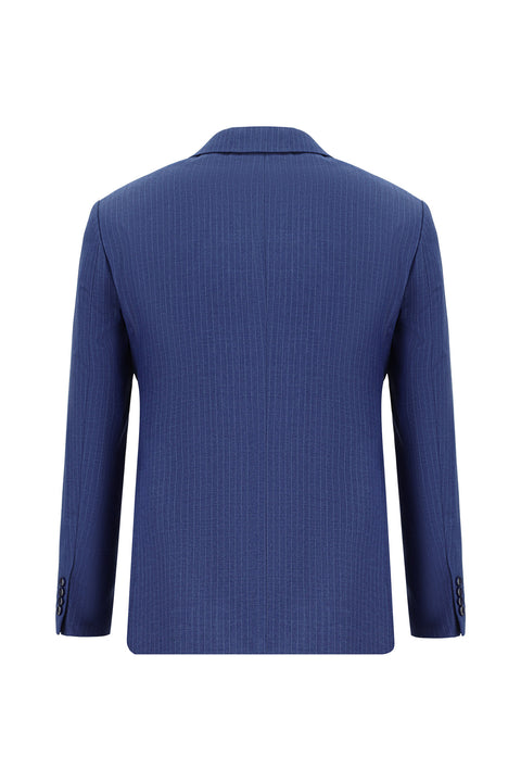 Light Navy Blue 6 Drop Regular Fit Standard Cut Striped Double-Breasted Suit