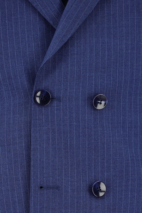 Light Navy Blue 6 Drop Regular Fit Standard Cut Striped Double-Breasted Suit