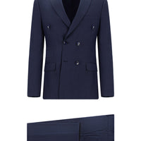 Medium Navy 7 Drop Super Slim Fit Extra Narrow Cut Striped Double-Breasted Suit