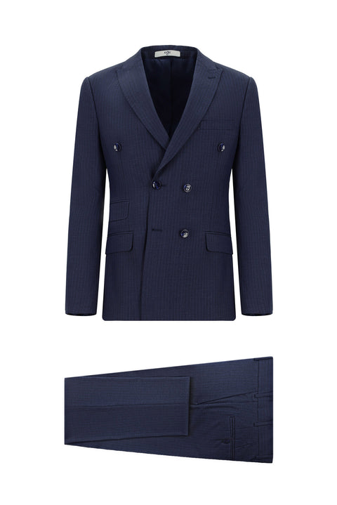 Medium Navy 7 Drop Super Slim Fit Extra Narrow Cut Striped Double-Breasted Suit