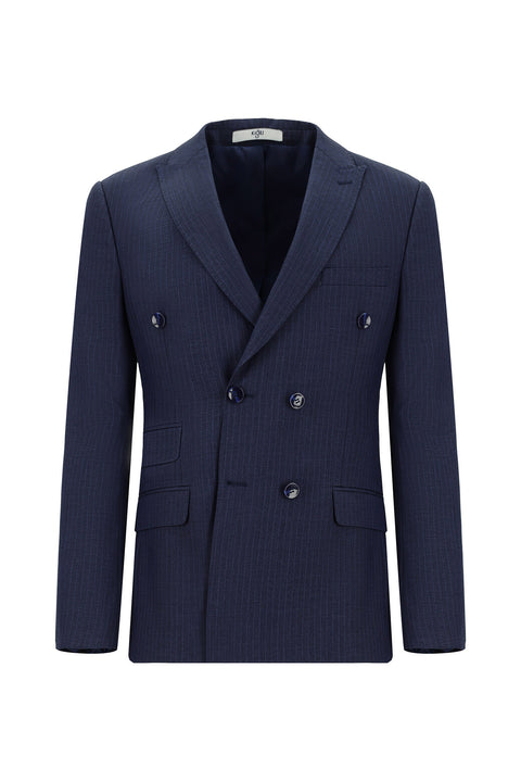 Medium Navy 7 Drop Super Slim Fit Extra Narrow Cut Striped Double-Breasted Suit