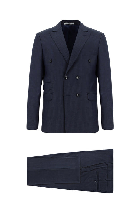 Dark Navy 7 Drop Super Slim Fit Extra Narrow Cut Striped Double-Breasted Suit