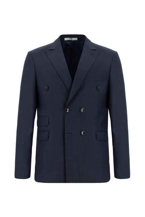 Dark Navy 6 Drop Regular Fit Standard Cut Striped Double-Breasted Suit