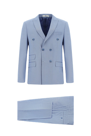  Açık Mavi 7 Drop Super Slim Fit Eksra Dar Kesim Çizgili Kruvaze Takım Elbise