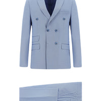Light Blue 6 Drop Regular Fit Standard Cut Striped Double-Breasted Suit
