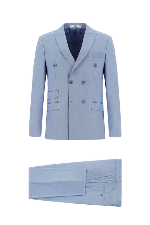 Light Blue 6 Drop Regular Fit Standard Cut Striped Double-Breasted Suit