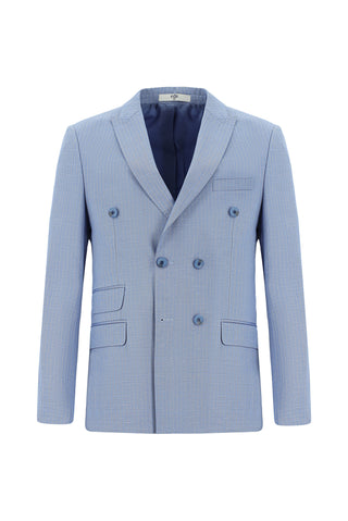  Açık Mavi 7 Drop Super Slim Fit Eksra Dar Kesim Çizgili Kruvaze Takım Elbise