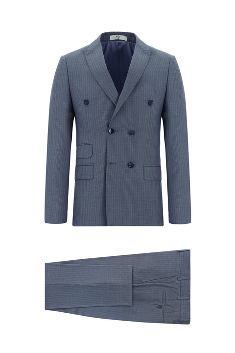 Indigo 6 Drop Regular Fit Standard Cut Striped Double-Breasted Suit