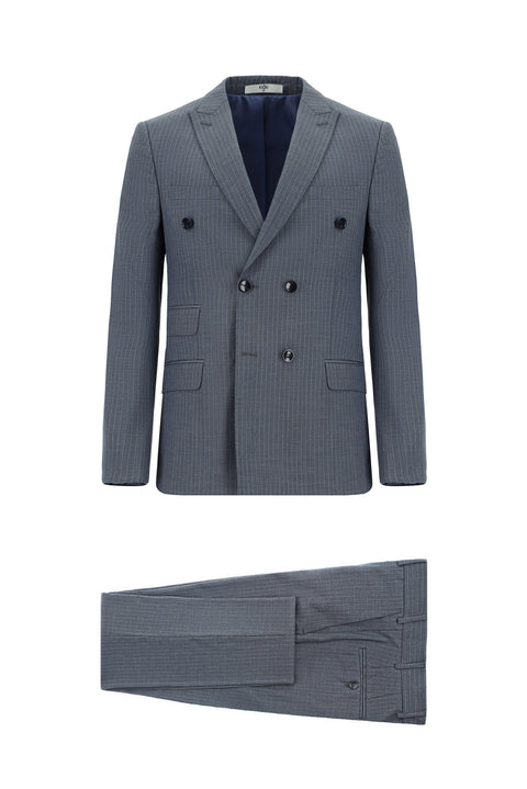 Dark Indigo 6 Drop Regular Fit Standard Cut Striped Double-Breasted Suit